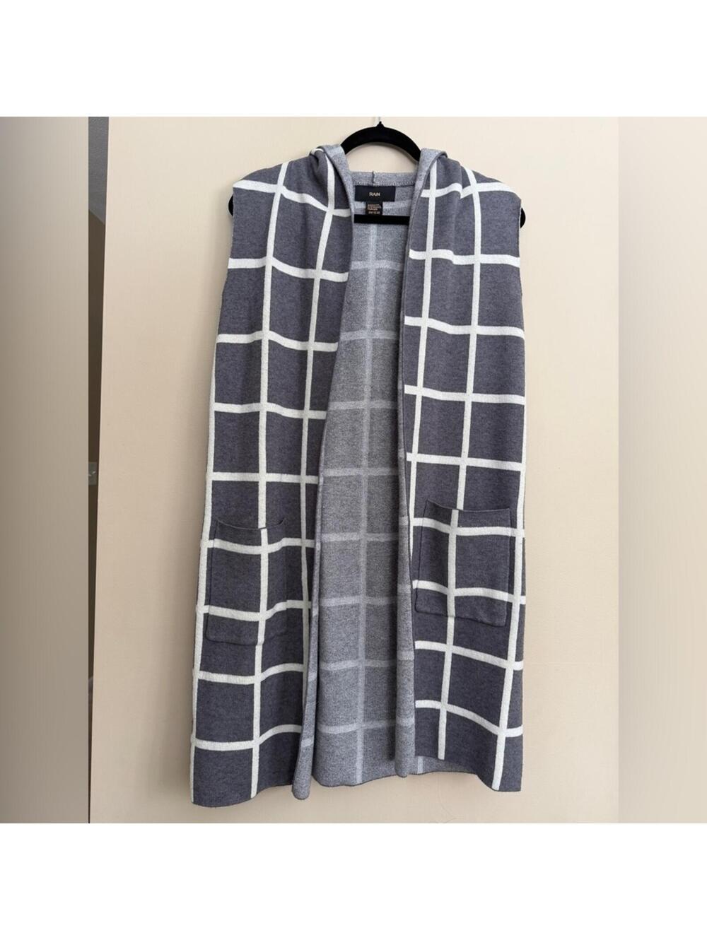 Gray and White Windowpane Duster Vest